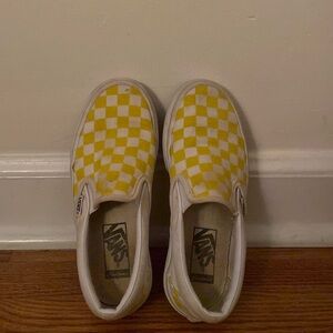 Yellow checkered vans slip on